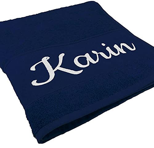 Deitert Handtuch mit Namen oder Wunschtext Bestickt, personalisiertes Duschtuch, individuelles Badetuch, 100% Baumwolle, 100 x 50 cm Navyblau