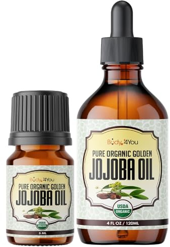 BodyJ4You 100% USDA Organic Jojoba Oil Piercing Aftercare - Stretched Ear Gauges Tragus Nose Septum Lip Navel - Natural Recovery Skin Moisturizer - Pure Unrefined Wax - 4 Fl Oz