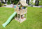 Gartenwelt Riegelsberger Spielturm Pagoda aus naturbelassenem Lärchenholz B140 x T160 x H339 cm mit Wellenrutsche VIOLETT Sandkasten Bodenanker Leiter und Griffe