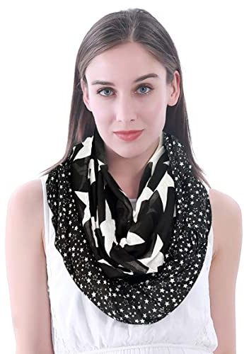 Lina & Lily Bufanda Infinita Snood Mujer con Estampado de Estrellas (Negro)