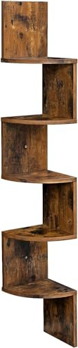 Zuvo Floating Corner Shelves - 5 Tier - Brown Corner Shelf for Books, Living Room, Study, Kitchen, Bedroom - Beautiful Zigzag Design Shelves 20D x 20W x 127.5H, Vintage