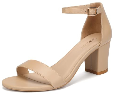 DOBOLIN Wide Width Heels for Women Dress Shoes Heeled Sandals 2.5-Inch Low Block Chunky Ankle Strap Strappy Open Toe Pumps Dressy Wedding Bridal Nude Size 10W
