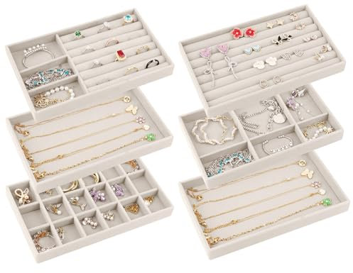 talifoca 6 Pezzi Organizzatore Gioielli, Vassoi Organizer da Cassetto, Porta Gioielli in Velluto Impilabili Per Conservare ed Esporre Orecchini, Collane, Anelli