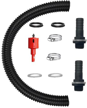 Regentonnen Verbindungsset,50cm Verbindungsschlauch,2 Schlauchstutzen,2 Schlauchschellen,Regenwassersammler, Regentonnen Verbinder Set,für Fallrohr Regensammler Regenwasser-Tonnen