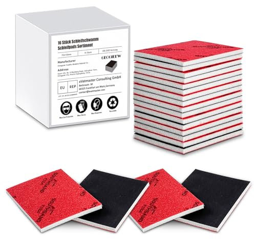 16Pcs Esponjas de Lijado, Grain 180-2500, Esponja de Lija Húmeda y Seca Taco Abrasivo de Lijado Manual para Lijar a Mano para Madera Metal Cocina Muebles
