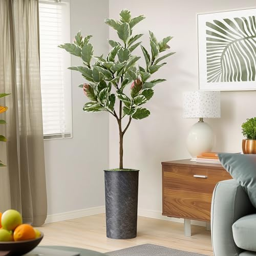 Artificial Tree in Modern Dark Gray Planter, Fake Rubber Silk Tree for Indoor and Outdoor Home Decoration - 70 Overall Tall (Plant Pot Plus Tree)