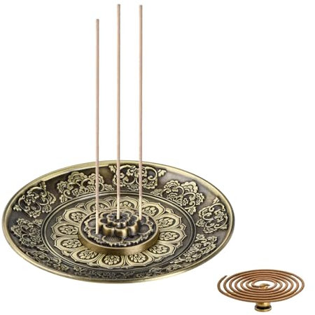 YILANJIN Lotus Incense Holder, 5-Hole Bronze Burners Plate Flower Round Incense Sticks Holder Bowl, Decoration, Meditation, Yoga Accessories