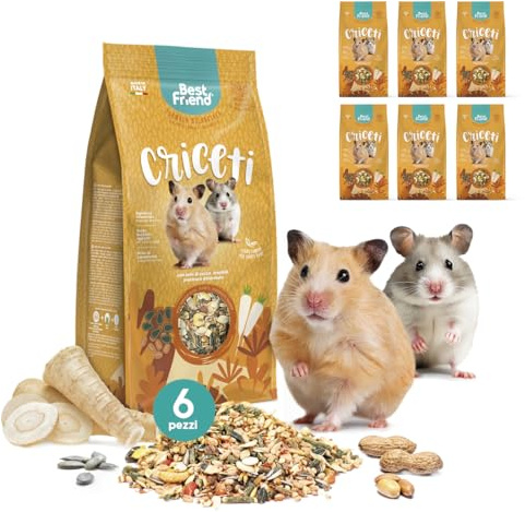 Best Friend Mangime Completo per Criceti con Semi di Zucca, Arachidi, Pastinaca Disidratata. Mangime per Roditori con Ingredienti Naturali, Made in Italy| Confezione da 6 pacchi