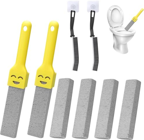 6 Pieces Pumice Stone Toilet Cleaner with 2 Handle, Extra Strong Urine Stone Remover, Cleaning Blocks for Toilet, Bathroom, Kitchen, Swimming Pool