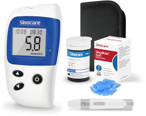 Sinocare Safe-Accu2 Blood Sugar Test Kit, with 25 Strips, No Coding Blood Sugar Monitor, Large Screen & 200 Memory Capacity & Light Design -in mmol/L