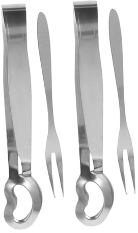 GRIRIW Escargot Forks Tongs Set 4pcs Snail Fork and Tong for Seafood Snail Dinnerware Dishwasher Safe Kitchen Escargot Tools
