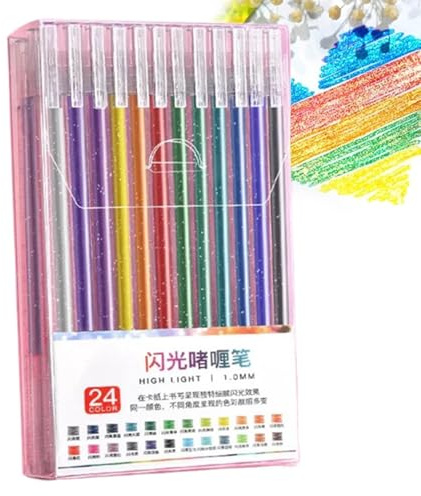 Aizuoni Gel & Glitter Färgglada Skrivpennor - Glitter Gel Pens Set, Artist Ritning Pennor, För Studenter Vuxen Färgläggning Skissning Doodling Skriva