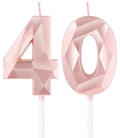 Rose Gold 40th Birthday Candles,3D Number 40 Candle for Cake,Women 40th Birthday Decorations,Rose Gold 40 Candle Cake Topper for Girls Women Her Him Birthday Party Wedding Decorations