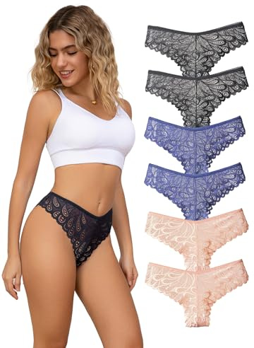 Hialegion sous-vêtements Hipster sans Couture Femmes Dentelle Culotte Femmes Pantys Dentelle Ultra-Mince Multipack L