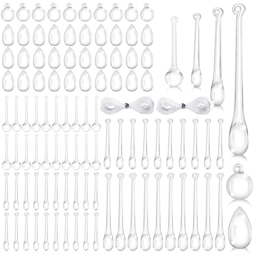 Vellibring 100 pcs Christmas Teardrop Ornaments 6 Styles Clear Acrylic Hanging Raindrop Decoration Christmas Crystal Chandelier Pendant for Christmas Tree Decor Winter Party Wedding Supplies