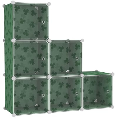 C&AHOME Clover Embossed Storage Organizer with Doors 6-Cube Shelf Green