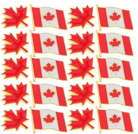 Fomiyes Broches De Solapa Bandera Canadiense Hoja De Arce 20 Pcs | AleacióN De Zinc, 10 X Broches De Bandera, 10 X De Arce, Acabado Detallado, Uso VersáTil, Rojo