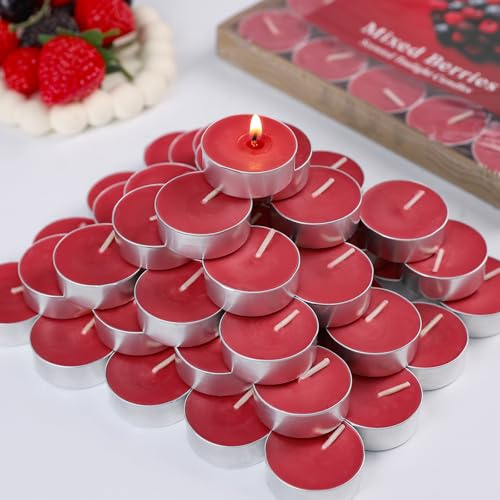 50Pcs Palm Wax Tea Light Candles - Mixed Berries Scented 4 Hour Burn Time, Paraffin-Free Long-Burning Scented Candles for Home, Relaxation, Romantic Dinners & Decor