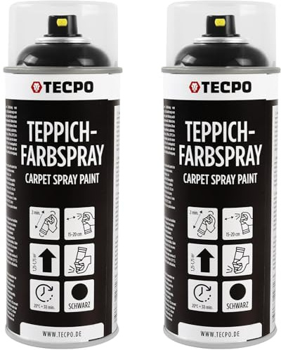 TECPO Lot 2 aerosoles de pintura para alfombra de coche, 2 x 400 ml, negro, textil, techo celeste, tejido, goma, plástico, tratamiento interior