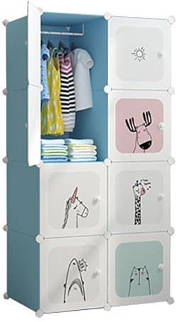 Hitmeuble Armario y armarios modulares para niños, organizador de ropa para armario, estante para dormitorio, pasillo. para casa, pasillo, dormitorio, dormitorio, bricolaje, 8 cubos, azul, 75 x 47 x