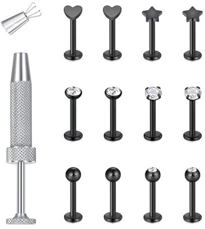 MODRSA Tragus Piercing Lippenpiercing,12PCS 16G Piercing Lippe Schwarz Für Ttragu Lip Helix Conch Piercings Lippe Stecker Chirurgenstahl Kugeln CZ 8mm
