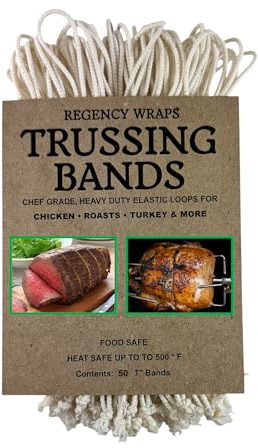 Regency Wraps Trussing Bands, 7 Cotton Elastic Poultry Loops, Pack of 50, Oven and Food Safe for Making Rotisserie Chicken, Roasting Turkey, Forming Roasts