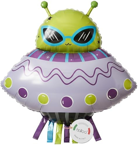 Balloa Folieballong, Ufo Alien, XXL rymdsdekoration, barnfödelsedag, 72 cm | Färgstarkt Ufo Alien-motiv, XXL, lämplig för helium, ofylld, dekoration för rymdfest och barns födelsedag