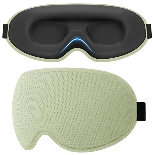 Gritin 3D Mascherina per Dormire per Donna e Uomo, Maschera Mascherina Occhi per Dormire per Dorme Sul Fianco, Pressione Oculare Zero, Bloccare Luce, Super Morbido e Confortevole-Verde Chiaro