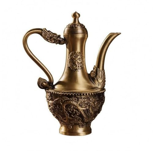 KiBcsLic Brocca da Vino Ottone Brocca con Coperchio Finitura Anticata Caraffa con Beccuccio
