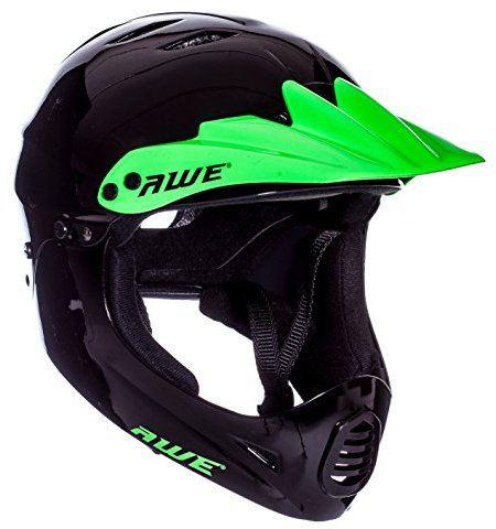 AWE® AWEBlaze™ Junior 16+ /Adult BMX/Bike Full Face Helmet Black/Green Visor Medium 56-58cm CE EN1078 FREE 5 YEAR CRASH REPLACEMENT*