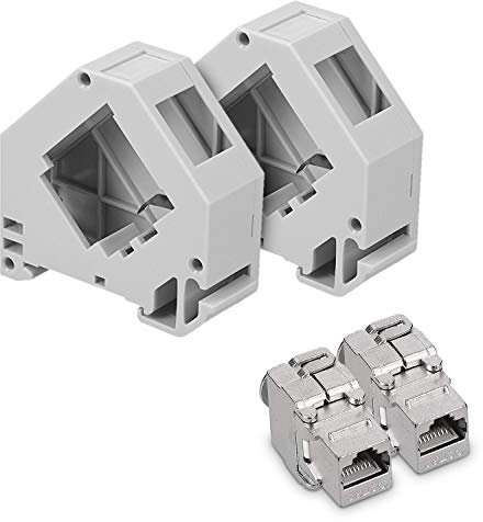 kwmobile Set Modulo Keystone e Adattatore Barra DIN - 2X Moduli Keystone Cat 6A schermati Presa RJ45-2X Supporti adattatori - Montaggio Semplice