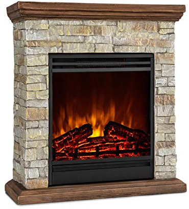 KLARSTEIN Electric Fireplace, 1800W LED Flame Fire Place with Remote Control, Timer, Auto Temp Control, Indoor Log Effect Wood Burner, Polystone Electric Fire Suites Fan Heater