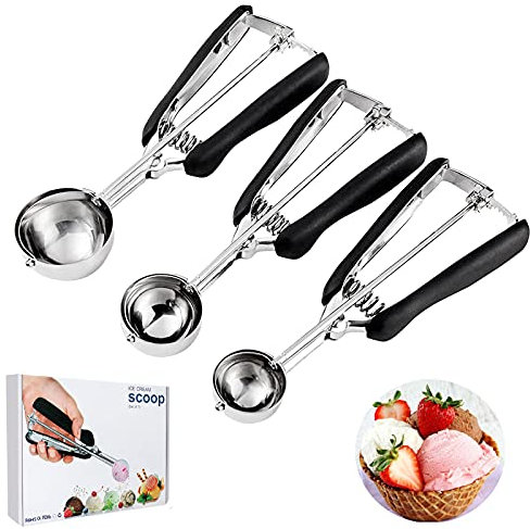 Cucchiaino da gelato in acciaio inox, 3 pezzi paletta per gelato con grilletto, comoda paletta per palline di gelato, purè di patate, polpette, frutta, impasto, paletta con manico a pinza