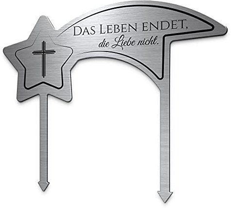CHRISCK design Grabstecker wetterfest Edelstahl Sternschnuppe | Individuell gestalten mit Trauerspruch oder Namen | zB Grabgestecke für Urnengrab oder Sternenkinder Grabschmuck