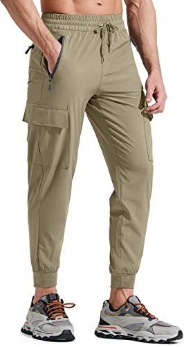 Libin Pantalone da Trekking da Uomo Cargo Jogging Leggero Pantaloni Asciugatura Rapida Estivi Escursionismo Tecnici Running Atletico Viaggio Golf Sport Casual Pantalon, Khaki L