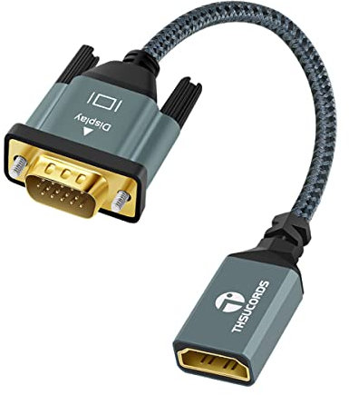 Thsucords VGA zu HDMI Adapterkabel 0,3M, Nylon geflochtene HDMI Buchse zu VGA Stecker Verlängerungsverlängerungs-Unterstützung PC Computer Desktop Laptop Monitor HDTV-Projektor