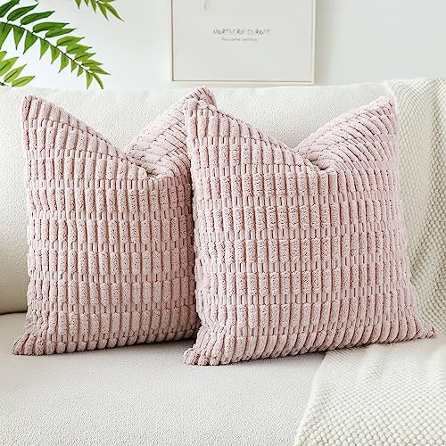 JOTOM 2er Set Kordsamt Weicher Kissenbezüge Moderne Kissenhüllen Dekorative Sofakissen Dekokissen Zierkissenbezug für Wohnzimmer Sofa Schlafzimmer Rosa 40x40 cm