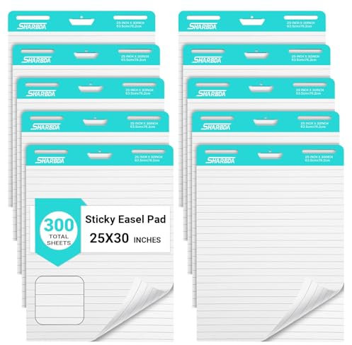 SHARBDA Bloc de caballete adhesivo forrado, 25 x 30 pulgadas, papel para rotafolio, papel adhesivo para profesores, papel de caballete autoadhesivo grande, súper pegajoso y resistente al sangrado, 30