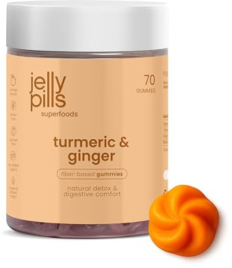 Jelly Pills Kurkuma + Ingwer & Schwarzer Pfeffer – 70 vegane Gummies – Ohne Zuckerzusatz – Orangengeschmack – Verdauung & Entzündungshemmung
