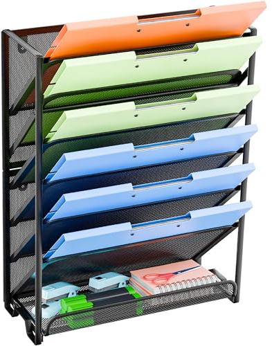 Simple Trending Wall File Organizer, Mesh 7-Tier Vertical Hanging File Holder, Desktop Metal Files Rack for Office and Home, Black