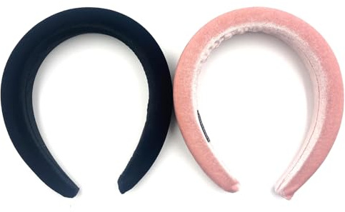 TRESSDY Diademas Acolchadas de Terciopelo para el Cabello para Mujer Anchas de Terciopelo Accesorios para el Cabello, Pack de 2 (Rosa + Negro)