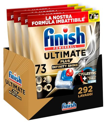 Finish Ultimate PLUS Infinity Shine Pastiglie Lavastoviglie, 292 Capsule, per Lavastoviglie con Scudo Protettivo contro lo Sporco e i Residui Incrostati