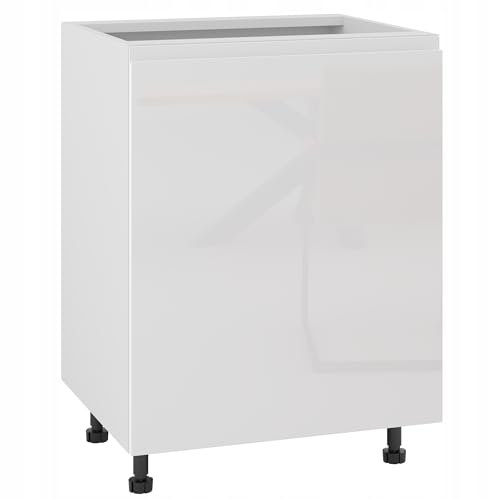 Laclar Moderne Küchenunterschrank LUGO mit grifflosem Design - Acrylfronten - höhenverstellbaren Füßen - einem Regal und individuell anpassbarer Türöffnung - weißer Acrylglanz