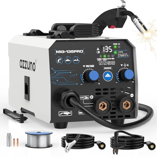 AZZUNO 135A MIG Saldatore 110v, 3 in 1 MIG Saldatore Flux Core Saldatore/Lift TIG/Stick Saldatrice, Saldatrice portatile a filo, Saldatrice senza gas