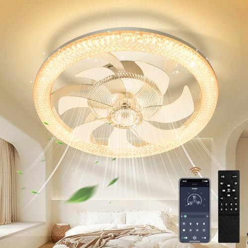wowspeed 70W Ceiling Fans with Lights, Reversible Modern Bedroom Fan Ceiling Light, 6 Speeds Quiet Dimmable Small Ceiling Fan Light, 3 Color, 2H Timing, Fan Ceiling Light for Living Room, Bedroom