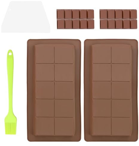 2 Pcs Silicone Chocolate Moulds, Non-Stick 10 Cavity Reusable Silicone Chocolate Bar Sweet Moulds with Spatula, DIY Baking Molds for Chocolate Praline Sweets