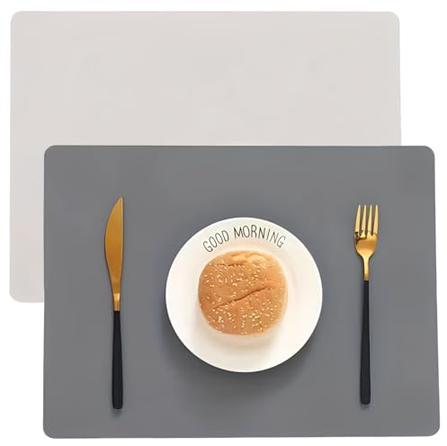 2 Piezas De 30 X 40 Cm, Alfombrilla De Silicona, Mantel Individual para Merienda Escolar, Alfombrilla De Silicona para Cocinar, Mantel Individual, para Verter Resina, Gris Arroz, Gris Oscuro