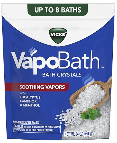 Vicks VapoBath, Bath Crystals, Soothing Non-Medicated Vicks Vapors, Refreshing Aromatherapy with Eucalyptus, Menthol, and Essential Oils, Bath Salts, 24oz