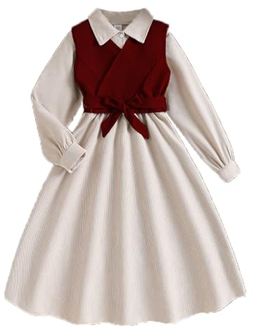 Generisch 2025 - Robe d'hiver en velours côtelé pour fille avec gilet amovible - Tenue tendance à manches longues pour les tout-petits - Look élégant au quotidien, rouge, 9-10 ans