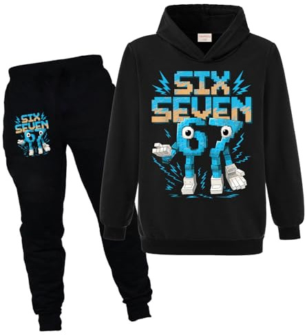 Yaokilyly Kids Six Seven Boys Girls 67 MEME Jumper and Jogger 2Pcs Sets Tracksuits Hoodie (Black,7 Years)